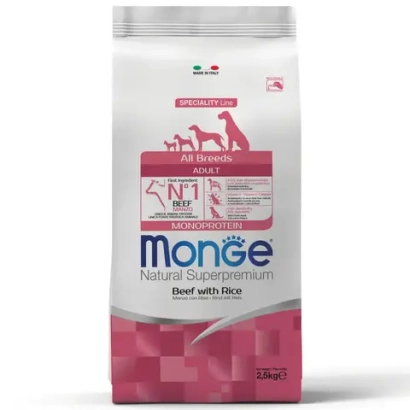 Корм для собак Monge Dog Speciality Line Monoprotein All Breeds Beef and Rice, из говядины с рисом 2,5 кг