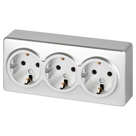 Розетка 3-м ОП Эксперт 11-2208-03 16А IP20 250В 3х2P+E Schuko с заземл. алюм. Эра Б0063010