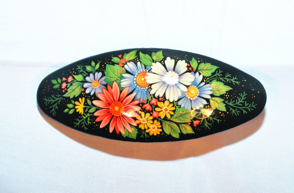 Заколка с ручной росписью Палех "Летний букет"