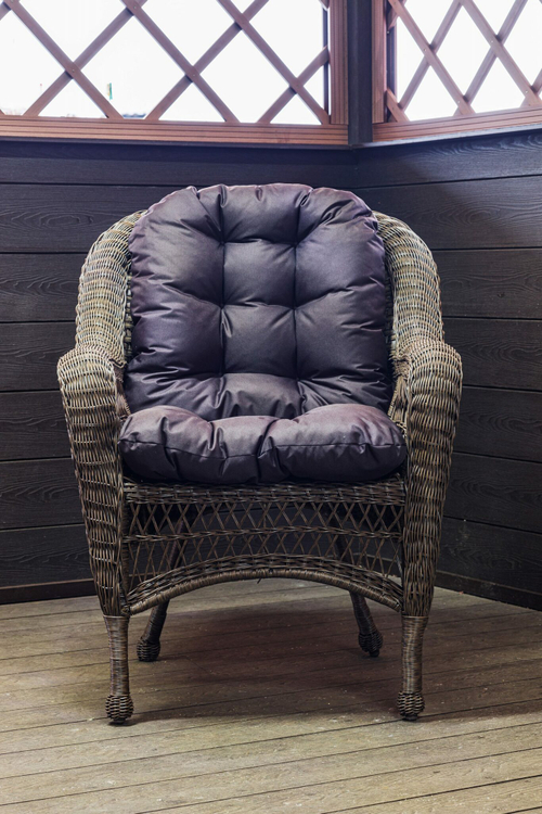 Кресло из искусственного ротанга МЭДИСОН «MEDISON» арт.М00130 brown с подушками на сидение и спинку