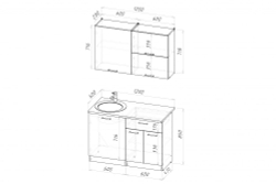 Кухонный гарнитур Альба лайт 1200 мм, каркас ЛДСП, фасад ЛДСП, Белый/Дуб браун/Мокко