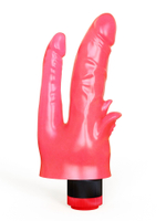 Двойной анально-вагинальный вибромассажёр с лепестками - 17 см. (Цвет: розовый)