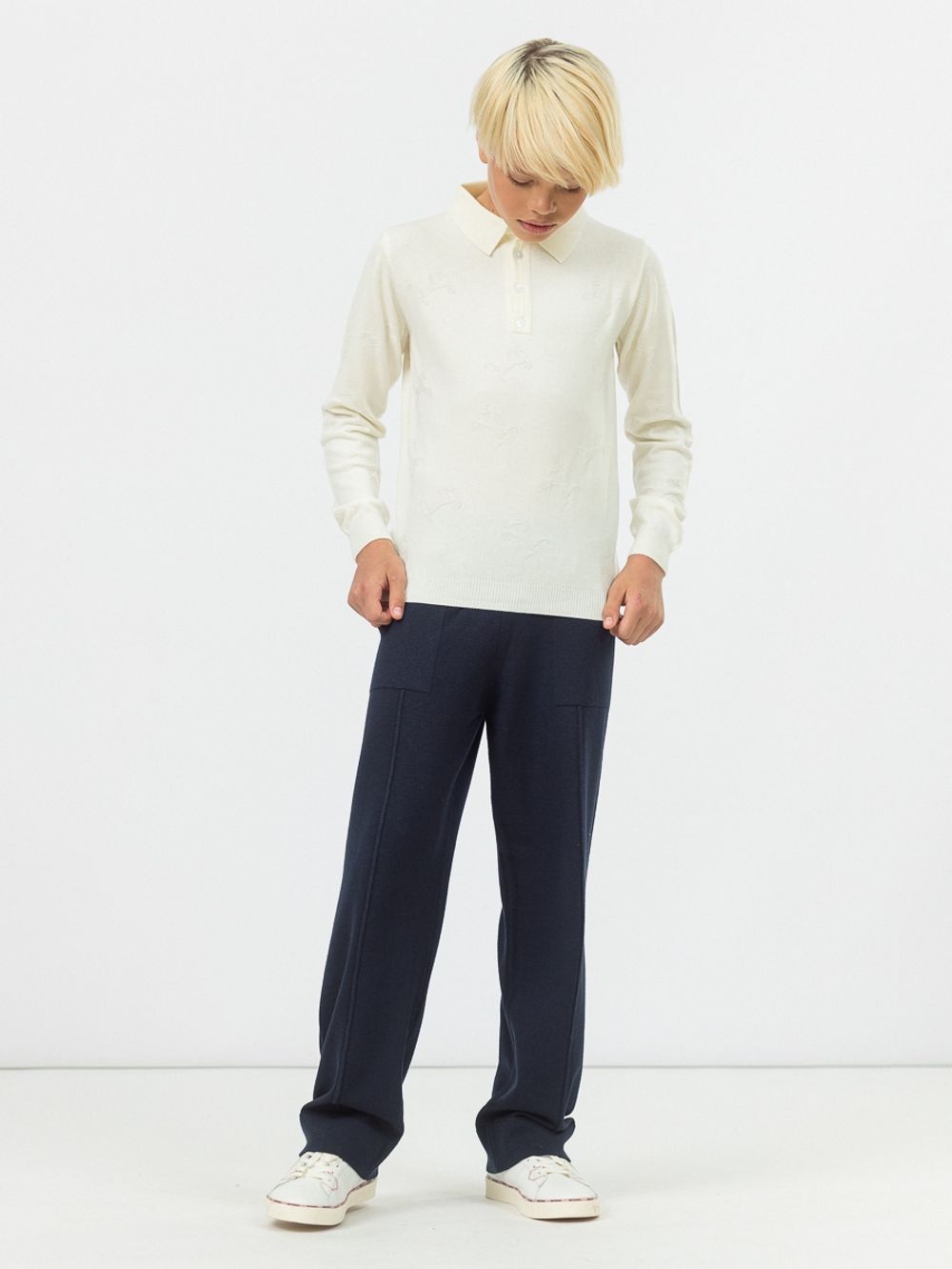 Поло для мальчика с длинным рукавом AT724 молочный