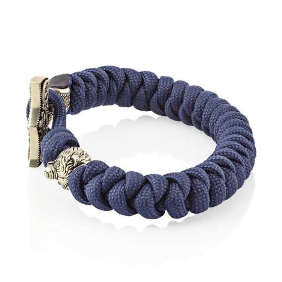 Браслет из синего паракорда с молотом Тора Мьёльнир и медведем из мельхиора, фото 2