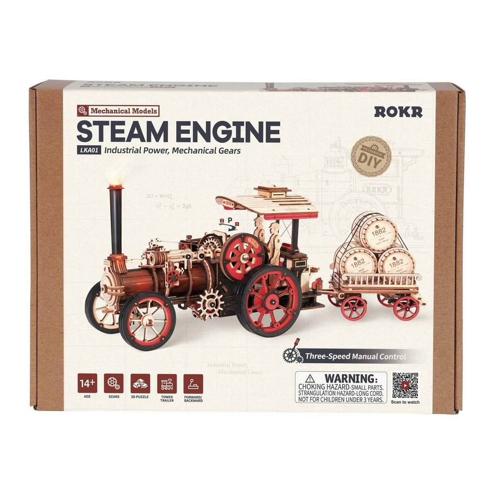 Сборный автомобиль на паровом двигателе от RORK и Robotime, купить в магазине, ANANAZA, не дорого деревянный конструктор, механические модели, 3D пазлы, ретро автомобили