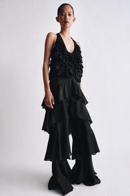ZARA БРЮКИ С ВОЛАНАМИ И РАМИ — ZW COLLECTION, ЧЕРНЫЙ