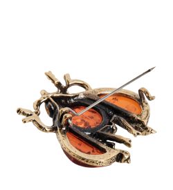 AM- 687 Брошь «Жук майский» (латунь, янтарь)