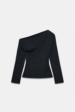 ZARA ТОП АСИММЕТРИЧНОГО КРОЯ ИЗ МЯГКОЙ ТКАНИ, ЧЕРНЫЙ МЕЛАНЖ