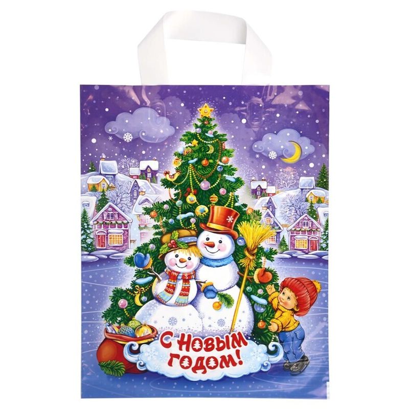 Пакет новогодний петлевая ручка Россия 28*35 см 55 мкм ПВД Потеха 1 шт 500 шт/кор