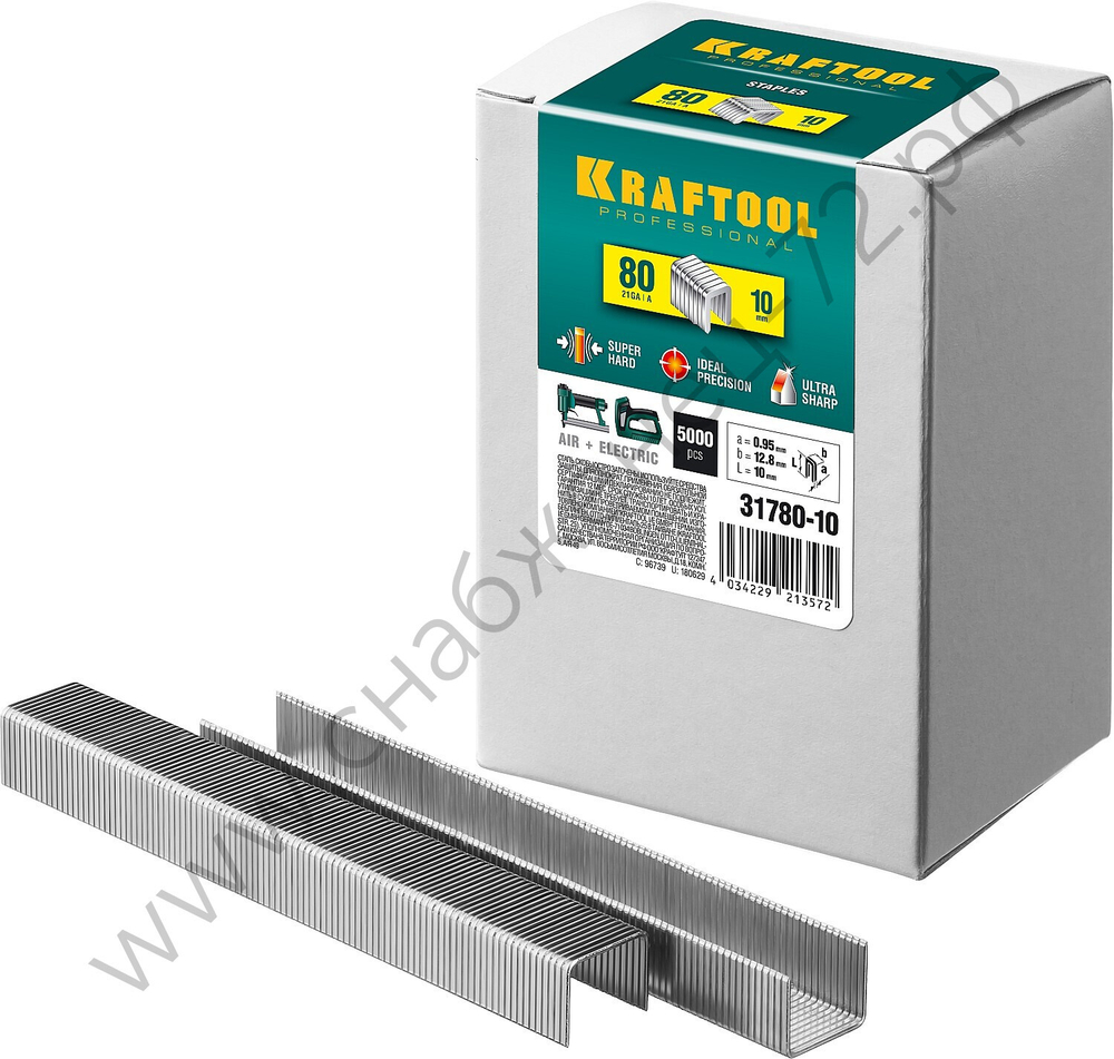 KRAFTOOL тип 21GA (80 / Pr A / Senco AT) 10 мм, 5000 шт, скобы для степлера (31780-10)