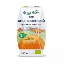 Детский сок прямого отжима Fleur Alpine АПЕЛЬСИНОВЫЙ, с 8 месяцев, 200 мл