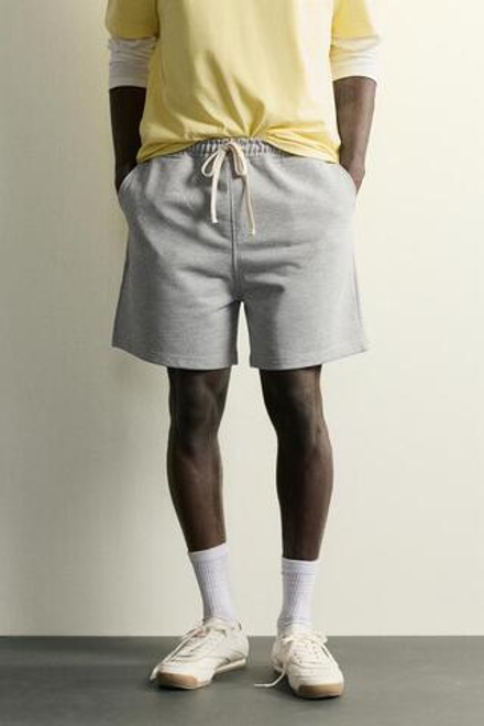 ZARA СПОРТИВНЫЕ ШОРТЫ RELAXED FIT, СЕРЫЙ МЕЛАНЖ