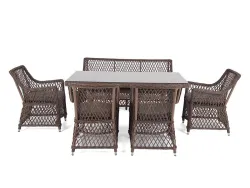 "Катания" обеденная группа плетеная на 6 персон, цвет коричневый