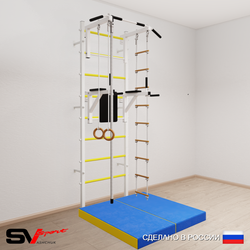 Шведская стенка Sv Sport усиленная 6044 (Турник стандарт/Брусья/Канат/Кольца/Лестница/Мат 1м)