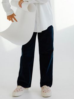 Брюки широкие из микровельвета ТЕМНО-СИНИЙ