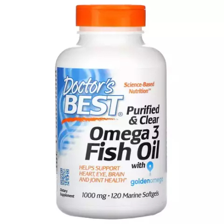 Doctor's Best, Рыбий жир с Омега-3, Purified & Clear Omega 3 Fish Oil 1000 mg, 120 морских капсул