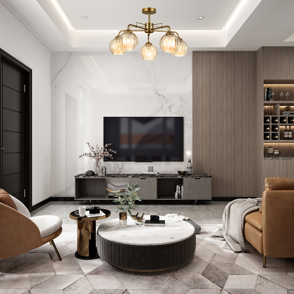 Светильник на штанге 5x60Вт E27, металл/стекло, шампань