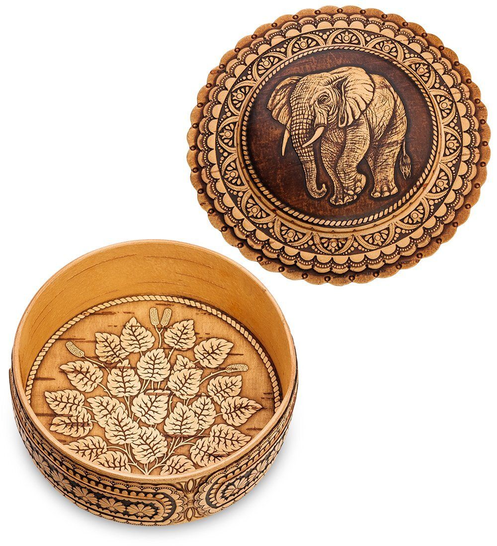 Народные промыслы BST-401/ 7 Шкатулка из бересты «Слон» (береста)