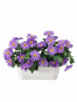Хризантемы искусственные фиолетовые в балконном ящике
