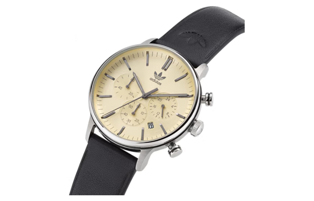 Adidas Originals STYLE Wrist Watch Quartz Movement Leather Strap Gold Dial Men"s Watches 50m Water Resistant