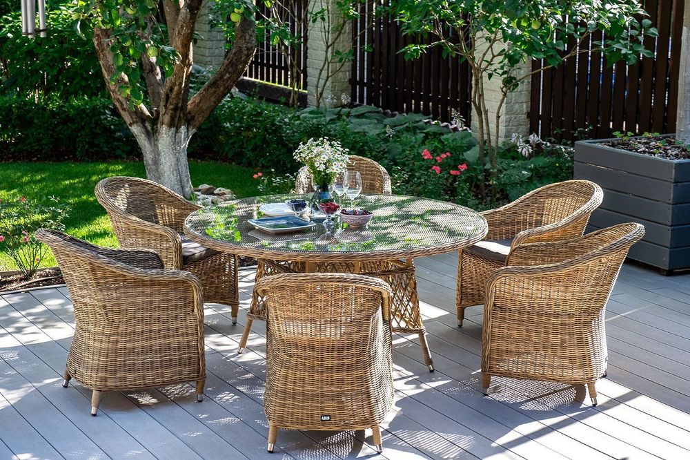 "Эспрессо" плетеный круглый стол, диаметр 150 см, цвет соломенный