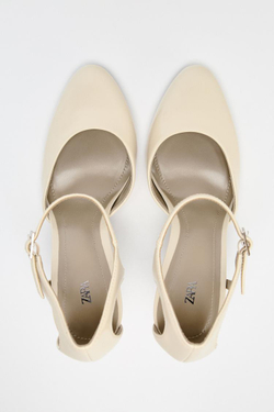 ZARA ТУФЛИ НА ВЫСОКОМ КАБЛУКЕ С РЕМЕШКОМ, ЭКРЮ