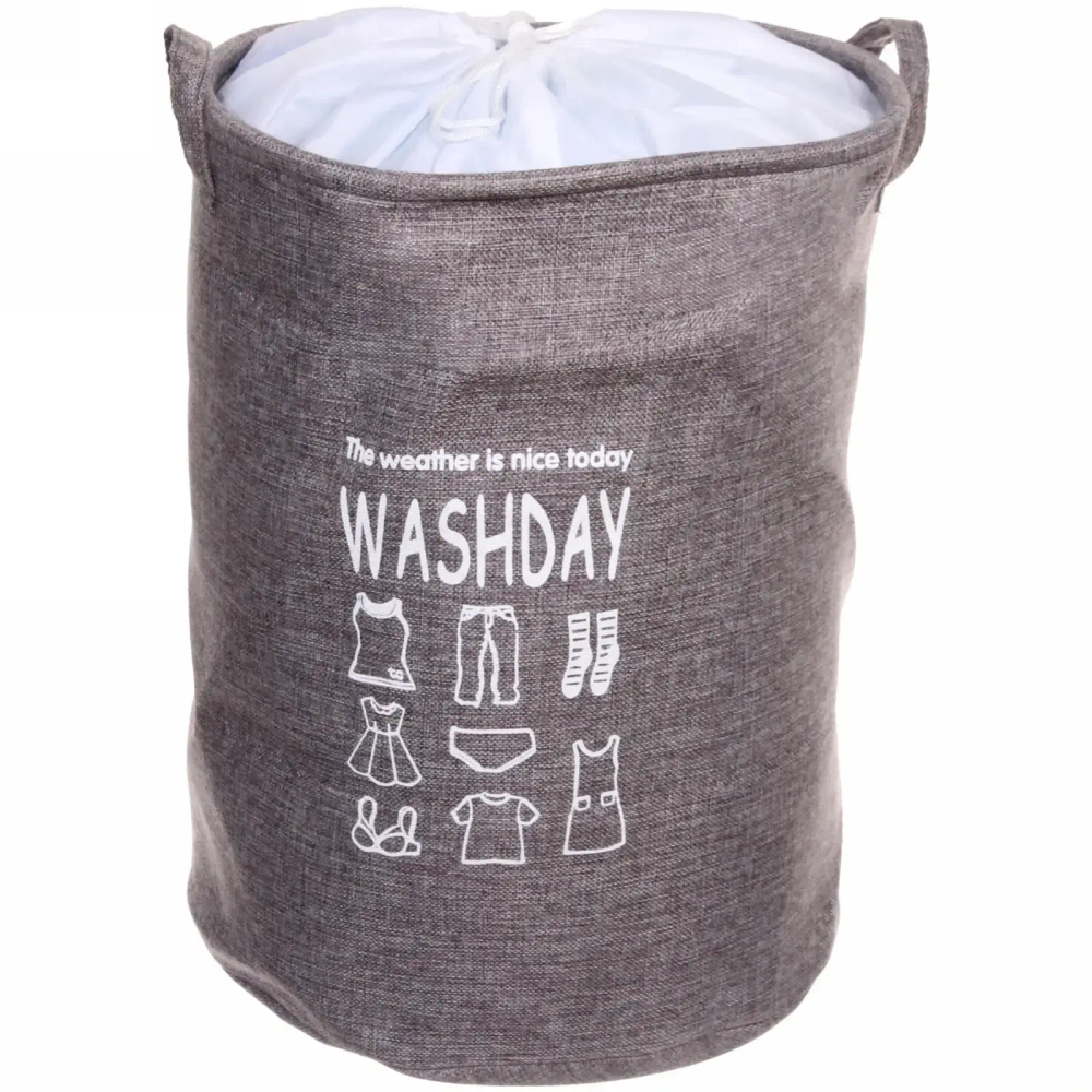 Корзина для белья складная круглая Большая стирка 50*35 см серая