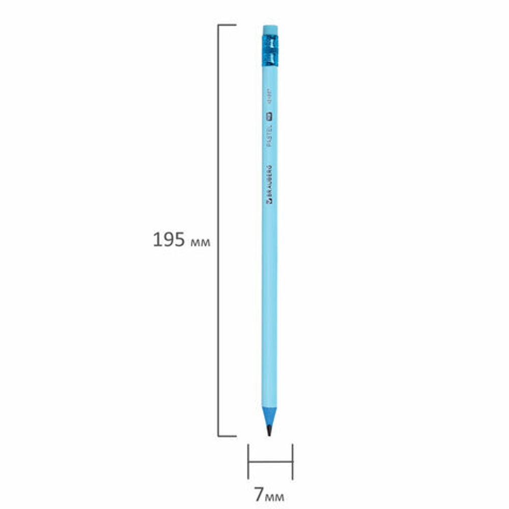 Набор карандашей чернографитных с ластиком BRAUBERG "PASTEL" 12 шт., HB, 181997
