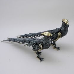 Bello De Bronze Статуэтка Фазаны пара, синие