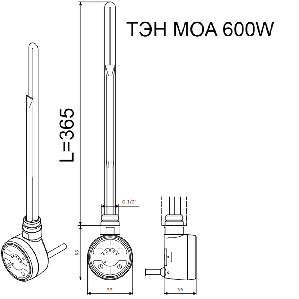 Электрический ТЭН TERMА MOA 600W черный, скрытое подключение, шт