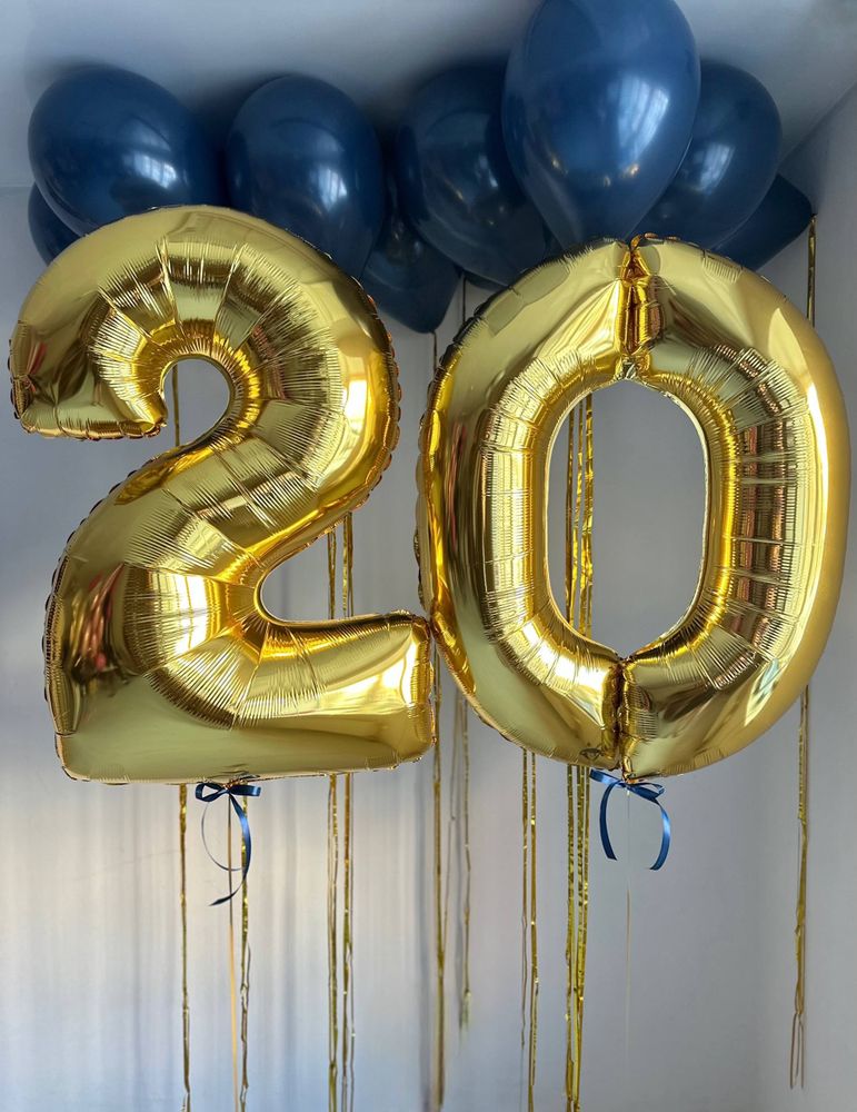 Воздушные гелиевые шары под потолок темно синий дождик золото №4951