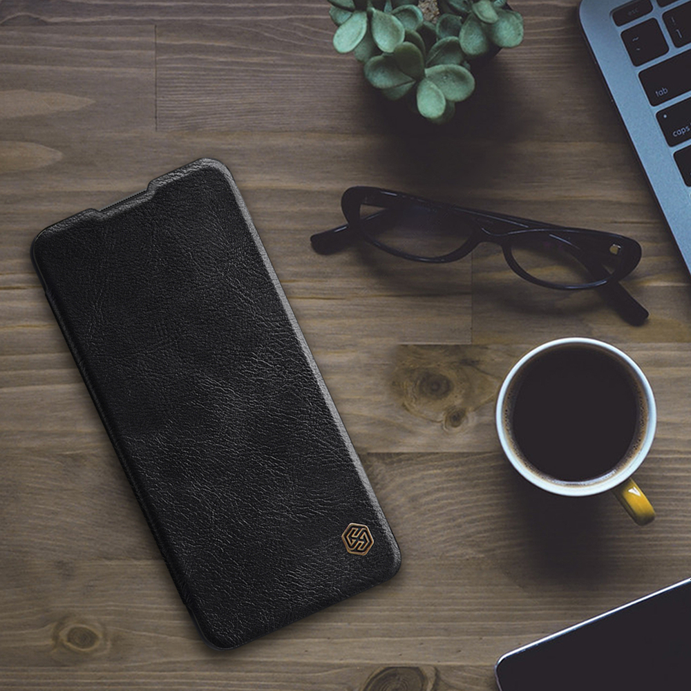 Кожаный чехол книжка от Nillkin для смартфона OnePlus 9 (рынок IN и CN), серия Qin Leather