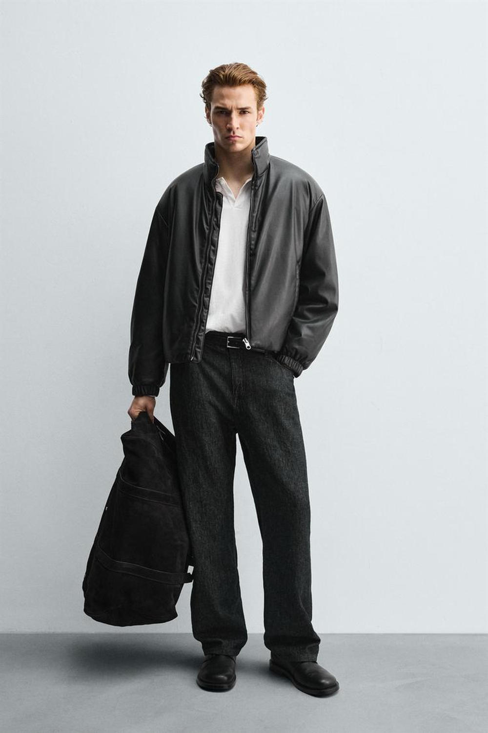 ZARA СТЕГАНАЯ КУРТКА ИЗ ИСКУССТВЕННОЙ КОЖИ, ЧЕРНЫЙ