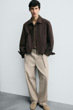 ZARA БРЮКИ WIDE BALLOON FIT С РЕМНЕМ, БЕЖЕВЫЙ