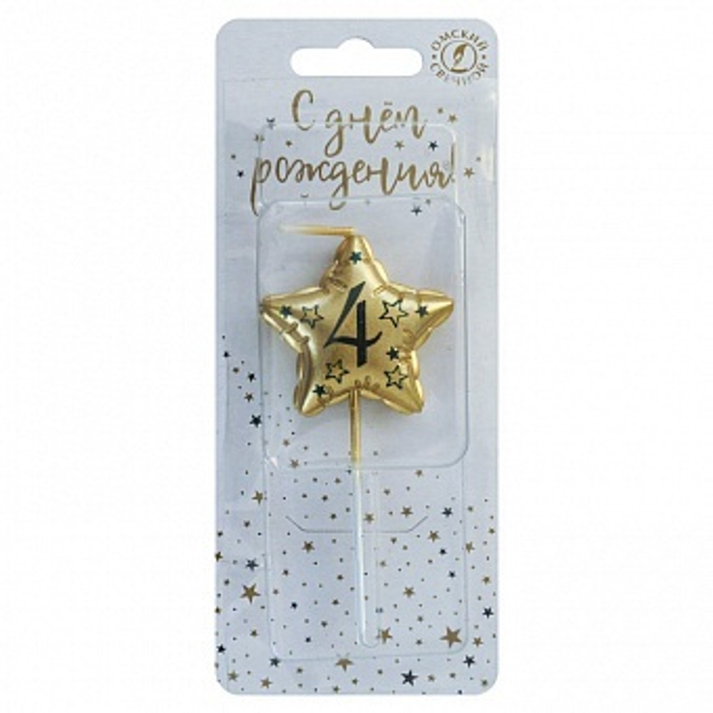 Свеча Звезда 4 Золото Металлик 9 см.