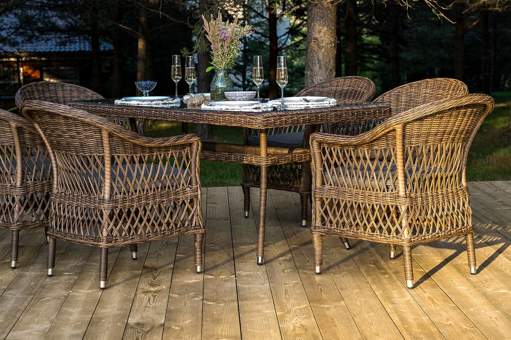 "Амароне" обеденная группа из искусственного ротанга на 6 персон, цвет коричневый