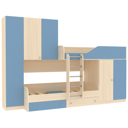 Двухъярусная кровать КарИВи Лео  Дуб Молочный Светло-синий, голубой