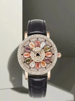 Часы наручные кварцевые на кожаном ремешке, золотистый/черный W9260-01