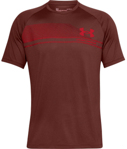 Футболка мужская теннисная Under Armour Logo Wordmark Tech SS - cinna red/versa red