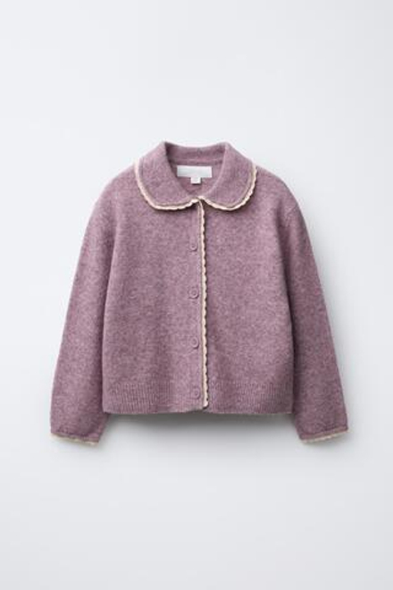 ZARA ВЯЗАНЫЙ КАРДИГАН С КРУЖЕВНОЙ ОТДЕЛКОЙ, ЦВЕТ МАЛЬВЫ