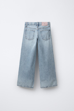 ZARA ДЖИНСЫ WIDE LEG СО СТРАЗАМИ, СИНИЙ