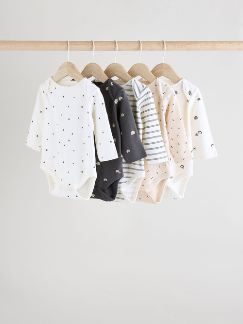 Боди с длинным рукавом для малышей Next E57-301, 5 шт., Белый, Темно-серый, Молочный