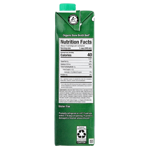 Pacific Foods, органический костный бульон, говядина, 907 г (32 унции)