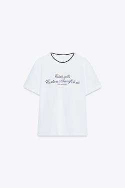 ZARA ФУТБОЛКА С НАДПИСЬЮ, СИНИЙ/БЕЛЫЙ