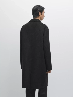 Massimo Dutti Длинное пальто из смесовой шерсти с воротником с лацканами, темно-серый