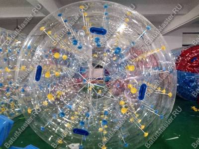 Аттракцион Водный роллер (Гидророллер) "Прозрачный с желто-синими держателями" ПВХ, 2.6*2.2*2.2 м