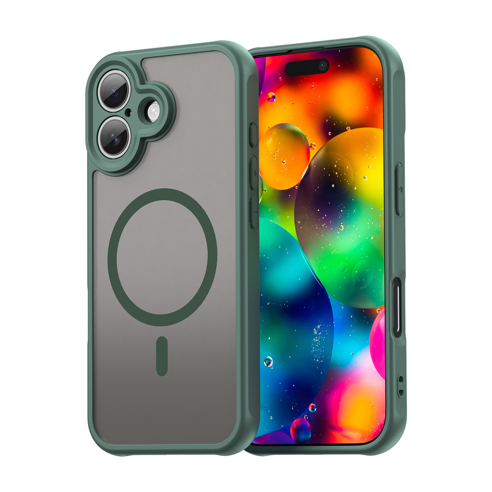 Полупрозрачный матовый чехол с MagSafe для iPhone 17, боковые рамки зеленого цвета