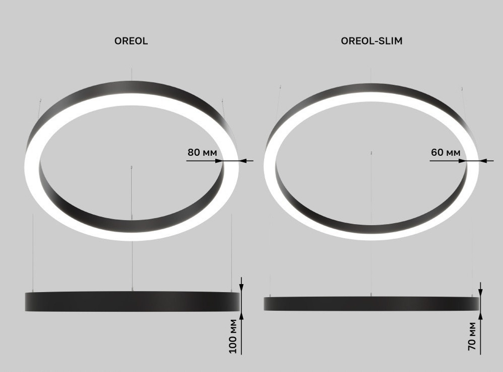 Подвесной LED светильник кольцевой OREOL-1200 92Вт 5000К 7820Лм черный IP20 1200х1200х100мм DARKLUM