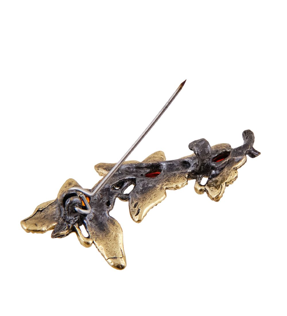 AM-3446 Брошь «Бабочки пархающие» (латунь, янтарь)