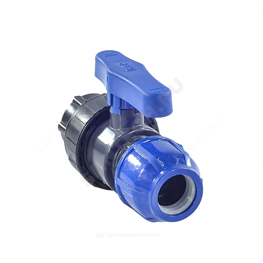 Кран шаровой компрессионный ПЭ Дн 32х1/2" ВР Ру10 RTP (РосТурПласт) 14397